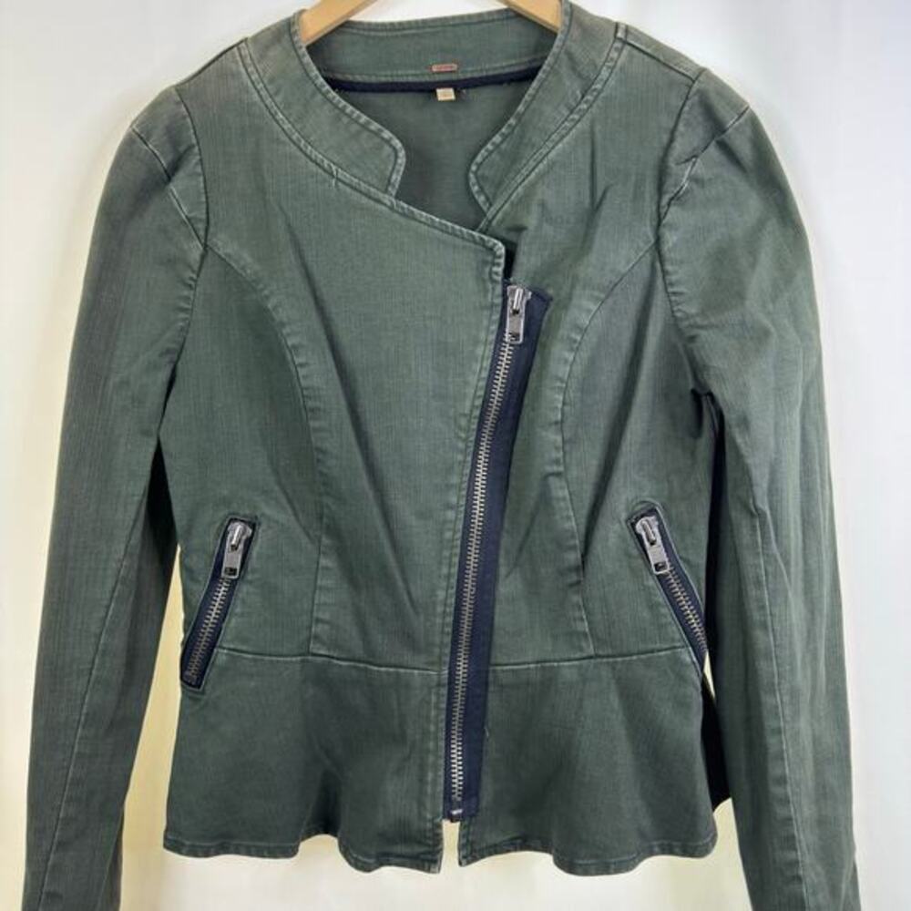 Free People Peplum Olive Denim Military Utility Jacket Size 12 - Picture 7 of 9
